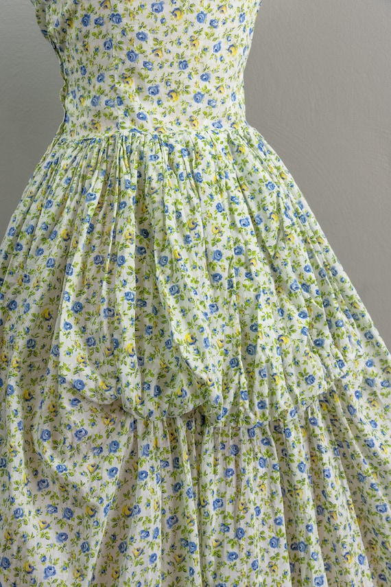 Darling 30s/40s Blue and yellow Rose Printed Cott… - image 9