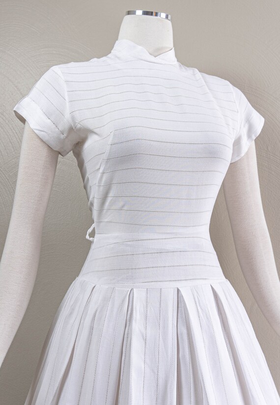 Lovely 40s/50s White Cotton Jersey Drop Waist Day… - image 5