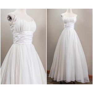 Darling 50s/60s White Nylon Chiffon Swiss Dot Ball Gown, Frilly, Wedding Dress, Prom