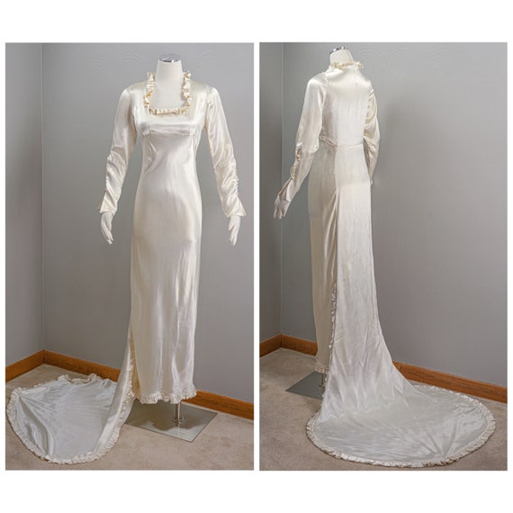 Wonderful 30s Crepe Backed Satin Cream Wedding Go… - image 1