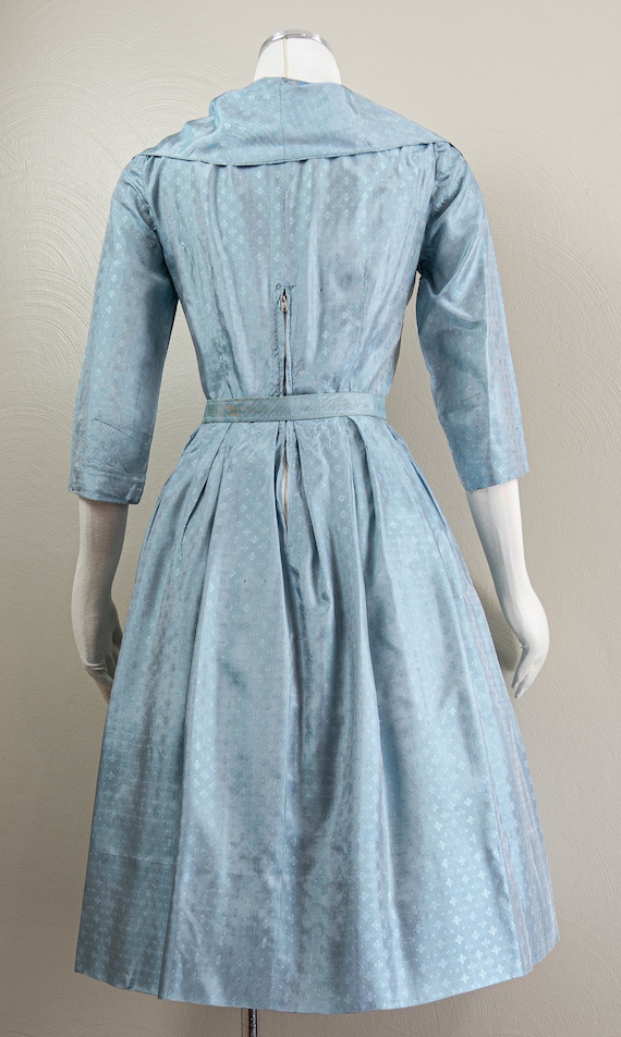 Darling 50s Icy Blue Jacquard Dress, Full Skirt, … - image 7