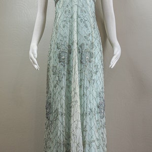 Stunning 60s Rosalie MaCrini Beaded Teal Silk Organza Evening Dress, Empire Waisted, Grecian Style image 2