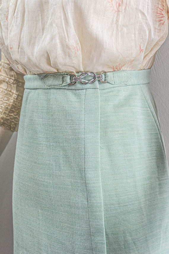 Chic Mint Green 70s Wrap Styled Skirt, Metal Buck… - image 3
