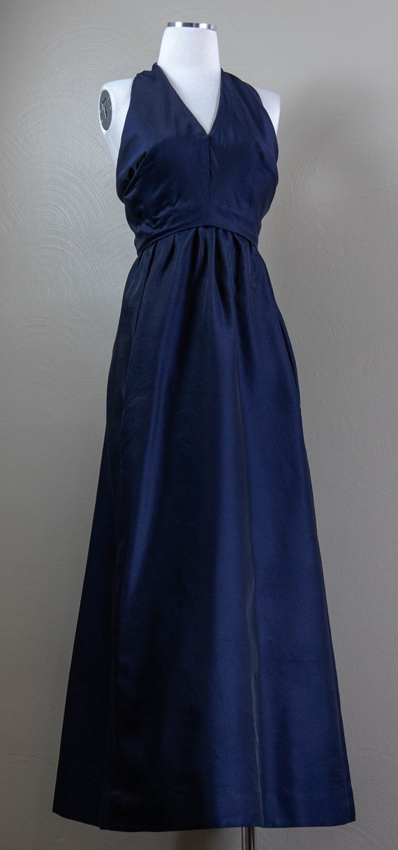 Elegant 70s Midnight Blue Gabardine Wool Halter D… - image 2