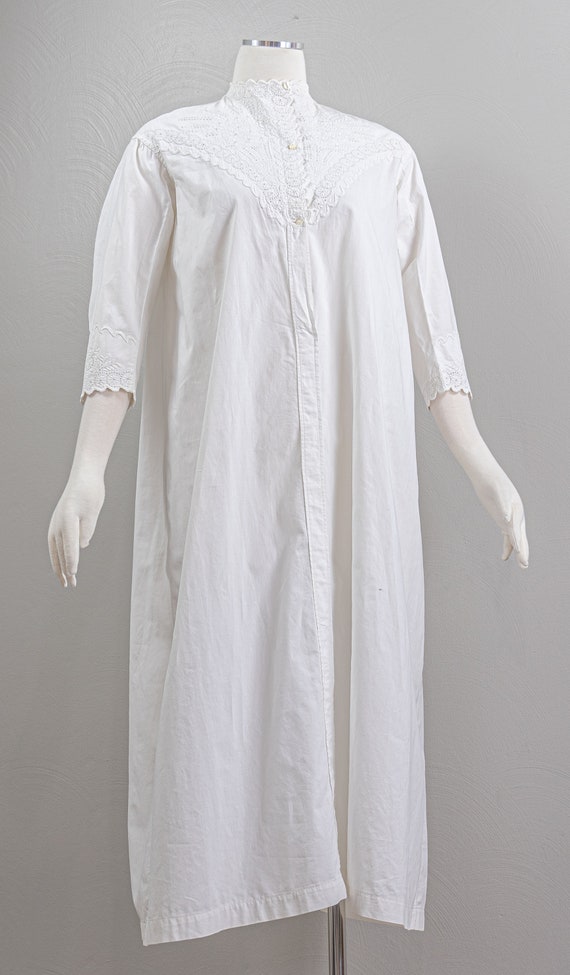 Antique ca 1860s White Linen Victorian Nightgown,… - image 2