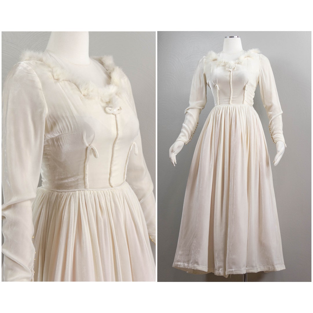 Stunning 30s/40s Vintage Silk Velvet With Fur Trim Wedding Dress With ...