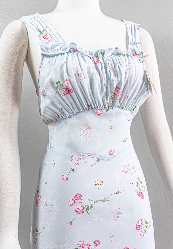 Gorgeous 40s Pastel Blue Floral Print Rayon Night… - image 5