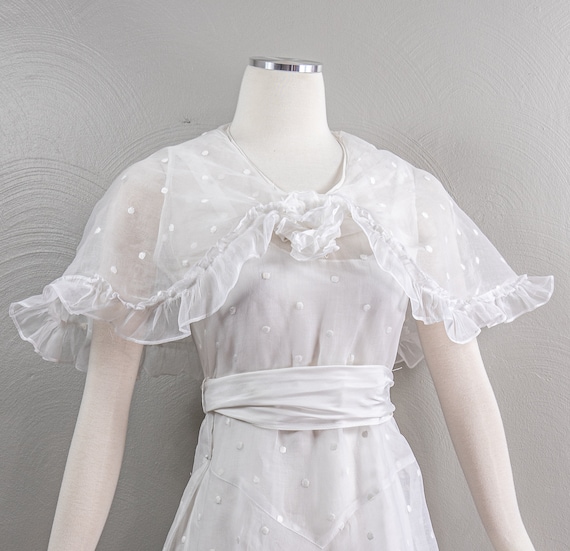 Lovely 30s White Polka-Dot Cotton Organdy Dress, … - image 3