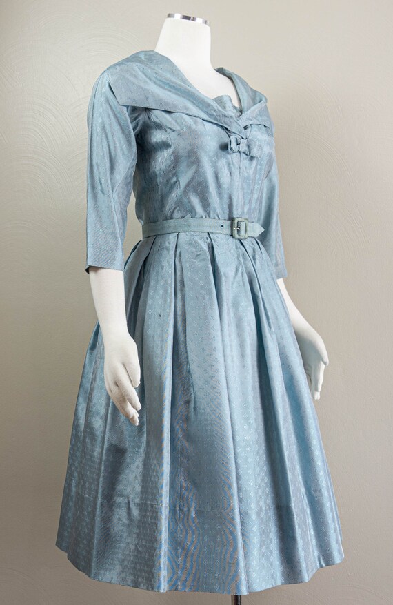 Darling 50s Icy Blue Jacquard Dress, Full Skirt, … - image 4