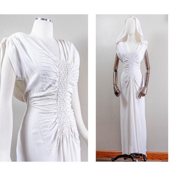 Amazing 40s White Crepe Rayon Gown with Swag or H… - image 1