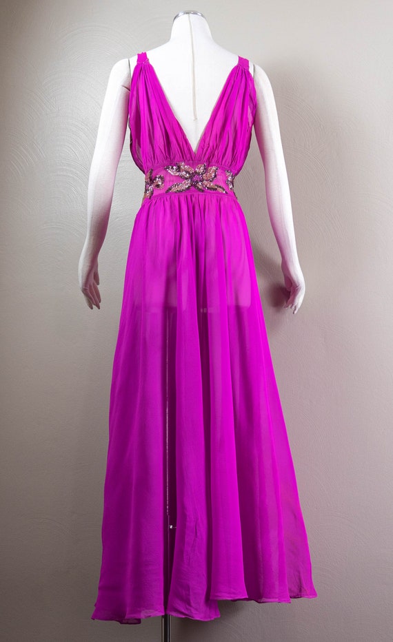 Glamorous 30s Vivid Fuchsia Silk Chiffon Evening … - image 7