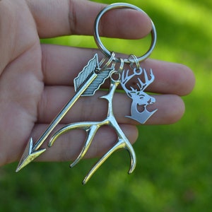Deer Buck, Arrow, Antler Keychain