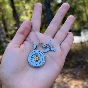 Stainless Steel Believe Outdoors Duck & 12ga Necklace
