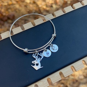Buck Deer Bangle with Deer Track & Initial