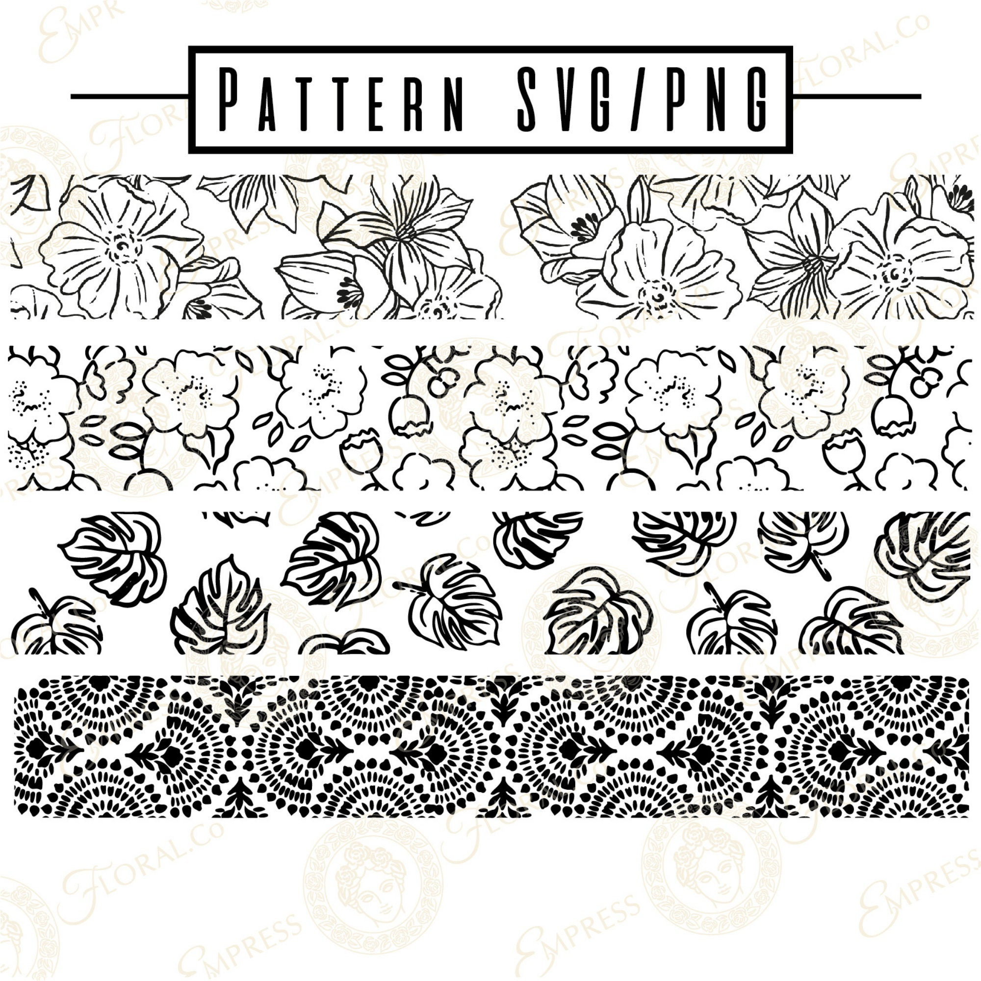 Pattern Bundle SVG PNG 4 Patterns Svg Floral Pattern Etsy