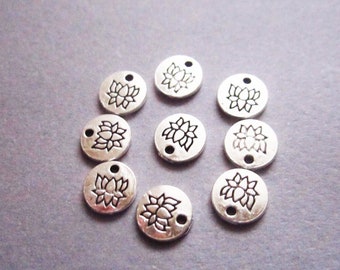 10x runde Charms Anhänger Lotus Blume 8 mm Silber