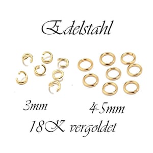 30x/40x jump rings made of stainless steel 18 carat gold plated 5 mm/4 mm/3 mm 3 sizes to choose from