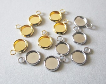 10x pendant stainless steel 18K gold-plated/steel color setting for 6 mm cabochon