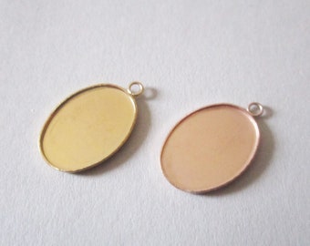 6 Anhänger aus Edelstahl Fassung für 18 mm x 13 mm Cabochon Gold oder Rosegold zur Auswahl (Vakuumbeschichtung)