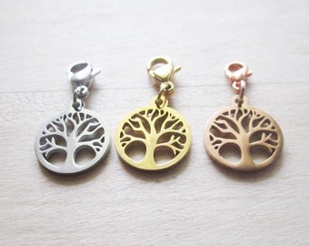 Pendentif avec mousqueton en acier inoxydable "Arbre de Vie" 3 coloris au choix