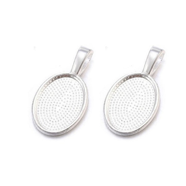 2x ovale Anhänger Fassungen für 14 x 10 mm Cabochon silberfarben plattiert