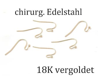 6x Ohrhaken chirurgischer Edelstahl 18K Beschichtung mit einem Kugel