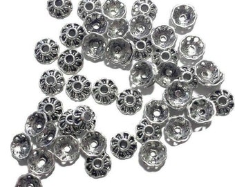 20 PERLKAPPEN ZWISCHENTEIL ALTSILBER 10x10 mm METALL SCHMUCK BASTELN//032