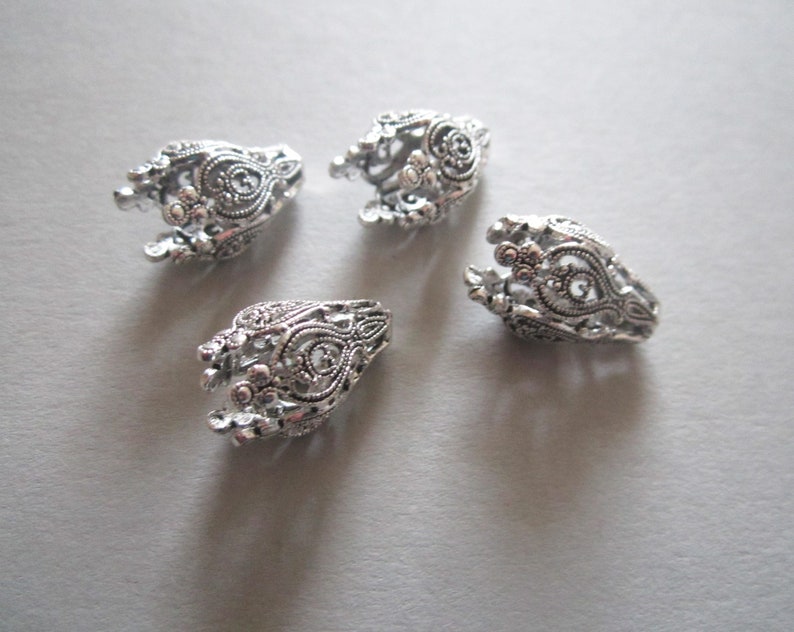 4x filigree bead caps brass flower antique silver 20 x 15 mm image 1