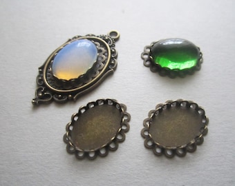 6x Anhänger/Verbinder Fassung für 18x13 mm Cabochon, Antikbronze