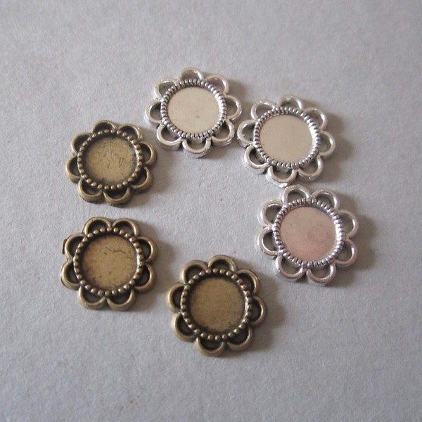 6x Verbinder/ Anhänger Blume Fassungen für 8 mm Cabochon 2 Farben zur Auswahl