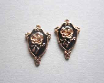 4x Verbinder königliche Rose Amulett Emaille Rosegold