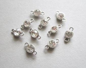 10x connector silver with clear rhinestone round 13 mm x 7 mm