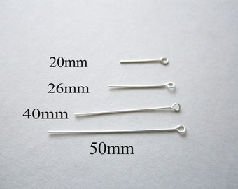 50x nietstiften met oogje messing 20/26/40/50 mm zilver 4 maten naar keuze