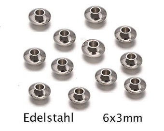 20x perles métal intercalaire rondelle inox 6 mm x 3 mm