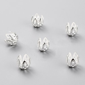 10x ausgefallene Perlenkappen aus Messing 925 Sterling versilbert 7 mm x 7 mm Bild 1