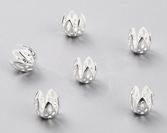 10x ausgefallene Perlenkappen aus Messing 925 Sterling versilbert 7 mm x 7 mm