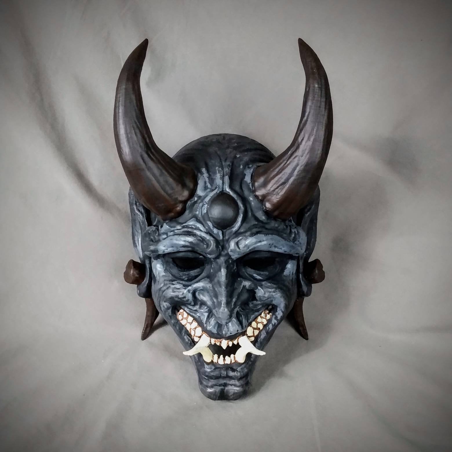 Grey Goblin Oni Mask / Wearable Oni Mask / Japanese Yokai Style