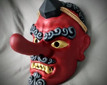 赤天狗面：手描きの日本の演劇用面 - Etsy 日本