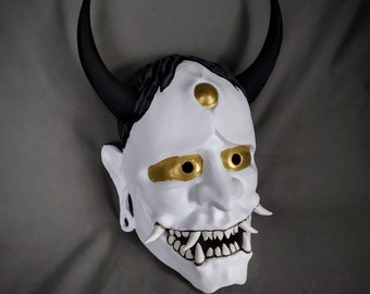 Wearable Hannya Mask: Hand-Painted White Oni Noh Mask