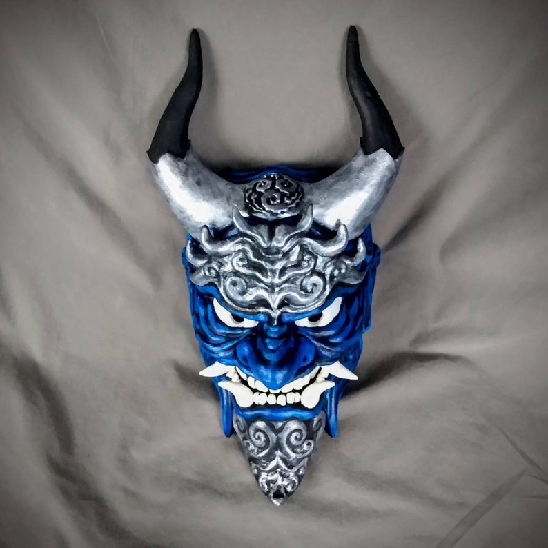 Regal Silver Blue Oni Mask Wearable Oni Mask Japanese Yokai Style Mask Costume Accessories Masks Prosthetics Ugaurbanag Com