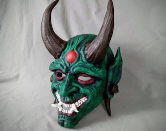Green Goblin Oni Mask: Wearable Japanese Yokai Mask
