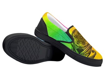 OneFish Bohemian Style Mandala Ornament Casual Slip-on Skate Shoe Sneakers for Women OneFish Bohemian Style Mandala Ornament Casual Slip-on Skate Shoe Sneakers for Women
