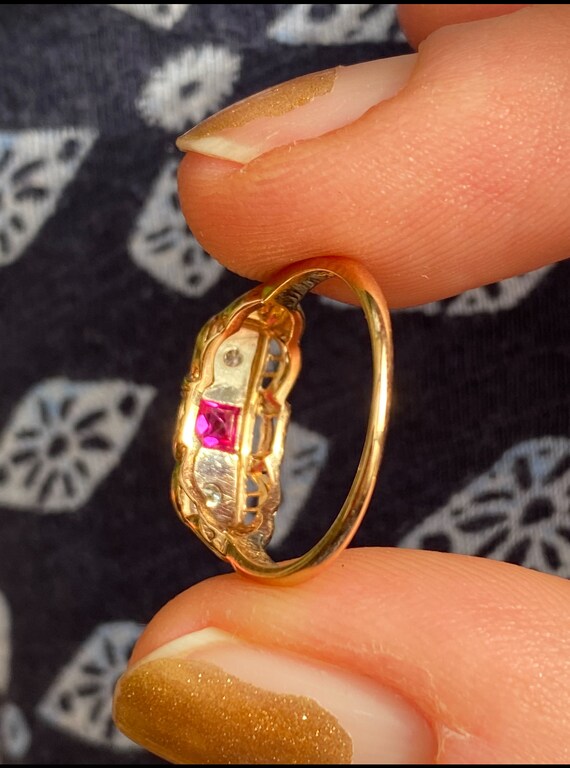 14ct Gold Ruby Diamond Trilogy Ring - Circa 1925 - image 9