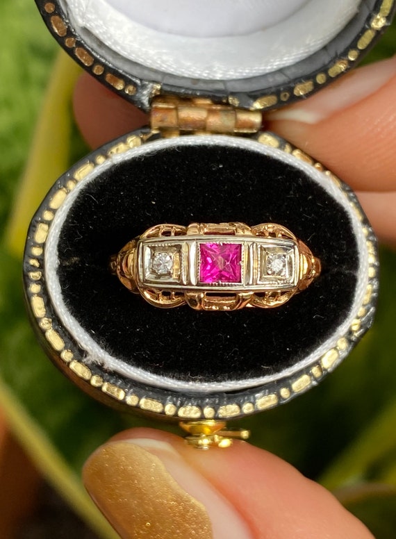 14ct Gold Ruby Diamond Trilogy Ring - Circa 1925 - image 1