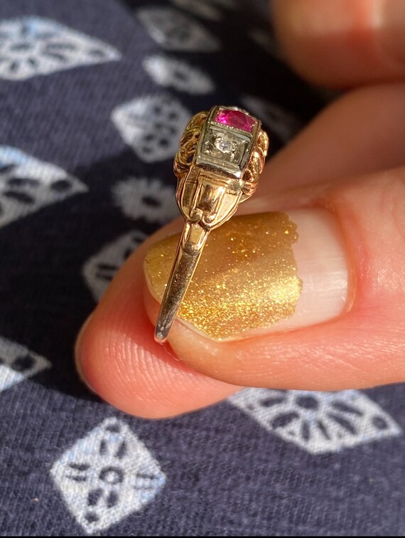 14ct Gold Ruby Diamond Trilogy Ring - Circa 1925 - image 6