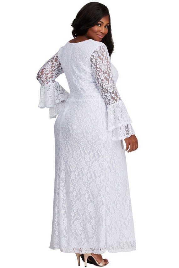 White Lace Bell Sleeve Maxi Dress