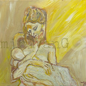 New mother, Mother and baby, Nursing glow, Acrylic interpretation of a Picasso sketch, Giclee Prints, Breastfeeding art