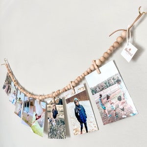 Wood Bead Garland with clips Kid's Art Display Photo Display Polaroid Display Photo Clip Picture display Baby Kids room Boho Playroom decor