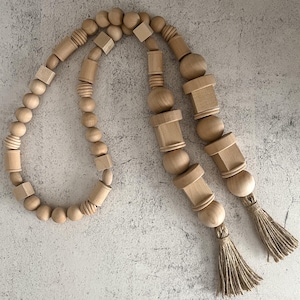 Wooden bead garland, Boho decor, Farmhouse decor, Coffee table decor, Beads