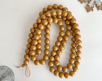 Guirlande de Noël en perles de bois doré, décoration de cheminée des Fêtes (6 pieds ou 9 pieds)